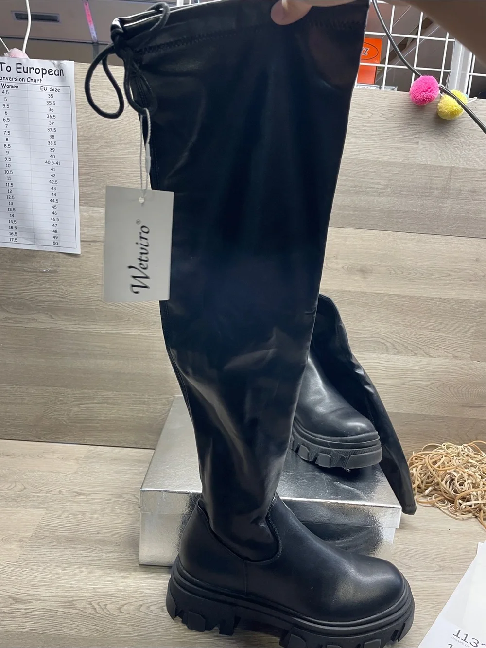 Women's Black Over-the-Knee Chunky Platform Boots #1131